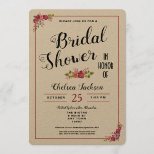 Elegant Floral Bridal Shower Kraft Invitation