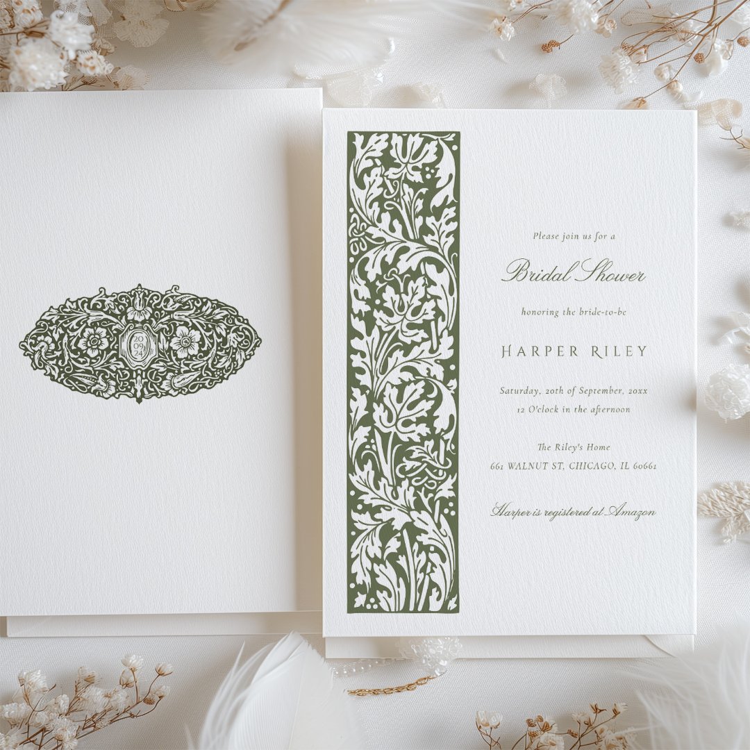 Elegant Floral Bridal Shower Olive Cream                    Invitation