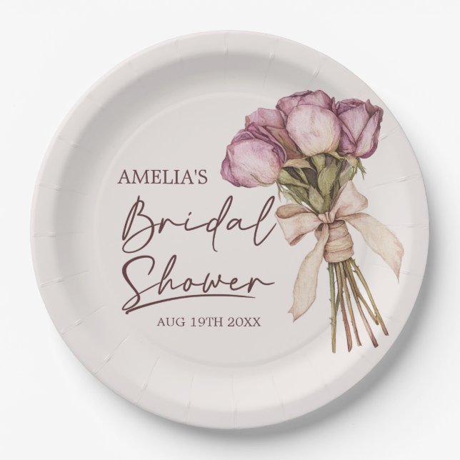 Elegant Floral Bridal Shower  Paper Plates (Front)
