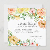 Elegant Floral Bridal Shower Peach Orange Roses Invitation (Front)