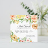 Elegant Floral Bridal Shower Peach Orange Roses Invitation (Standing Front)