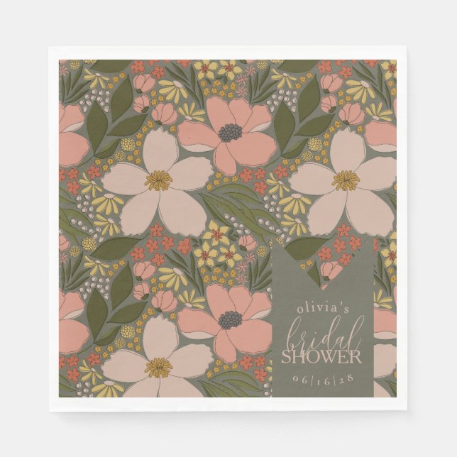 Elegant Floral Bridal Shower Personalized Napkins (Front)