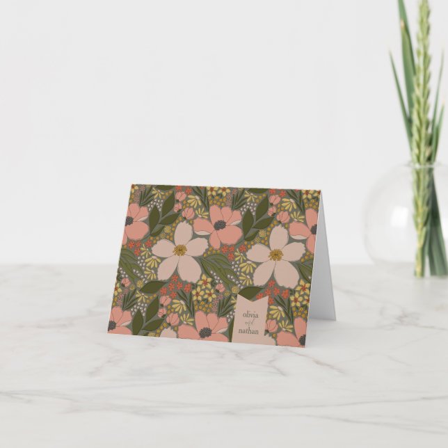 Elegant Floral Bridal Shower Personalized  Thank You Card (Front)