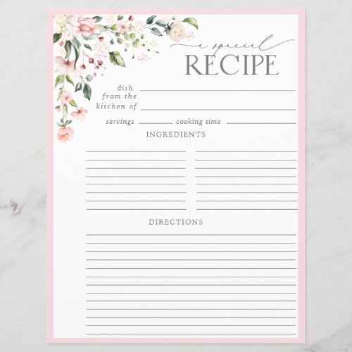 Elegant Floral Bridal Shower Recipe Binder Page