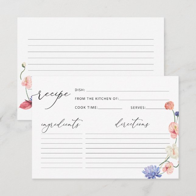 Elegant Floral Bridal Shower Recipe Card (Front/Back)