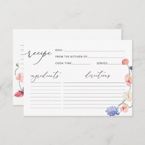 Elegant Floral Bridal Shower Recipe Card