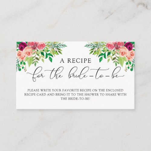  Elegant Floral Bridal Shower Recipe Request Enclosure Card