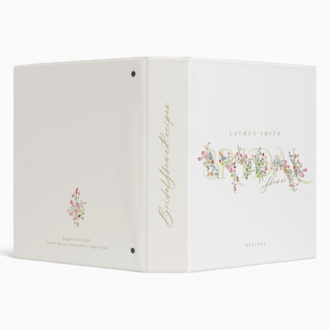 Elegant Floral Bridal Shower Recipe Wedding 3 Ring Binder (Background)