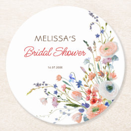 Elegant Floral Bridal Shower Round Paper Coaster