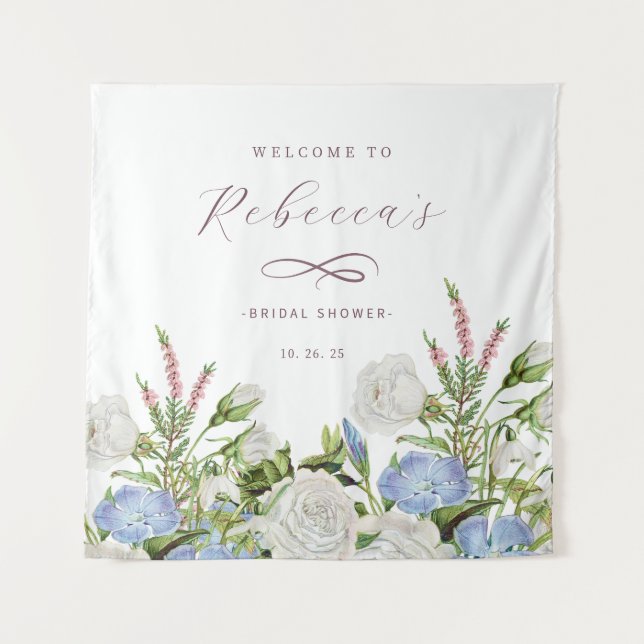 Elegant Floral Bridal Shower Tapestry (Front)