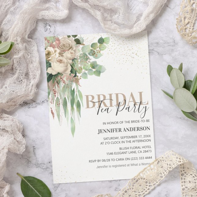 Elegant Floral Bridal Shower Tea Party Invitation