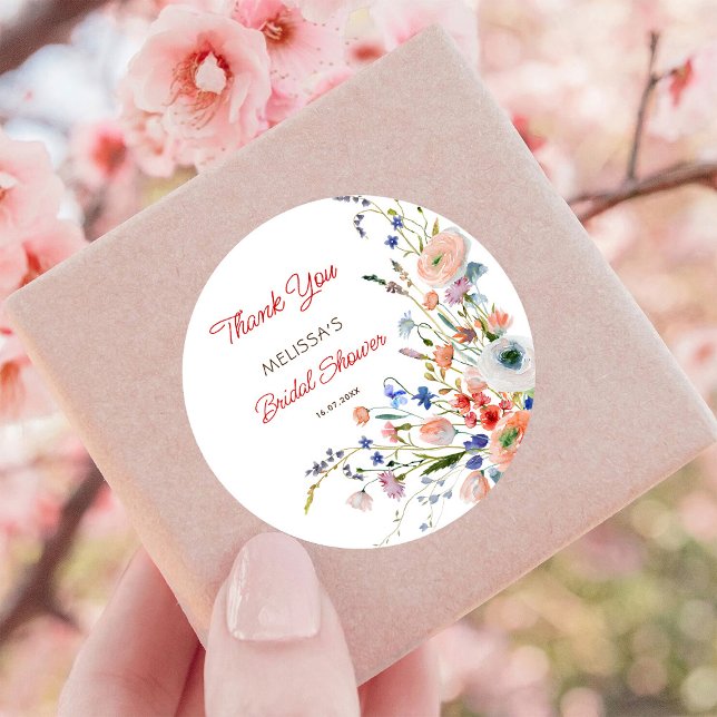 Elegant Floral Bridal Shower Thank You Classic Round Sticker (Creator Uploaded)