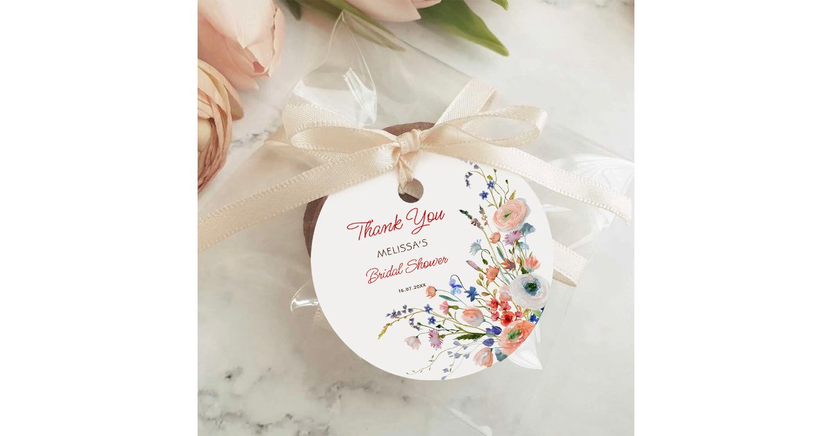 Elegant Floral Bridal Shower Thank You Favor Tags | Zazzle