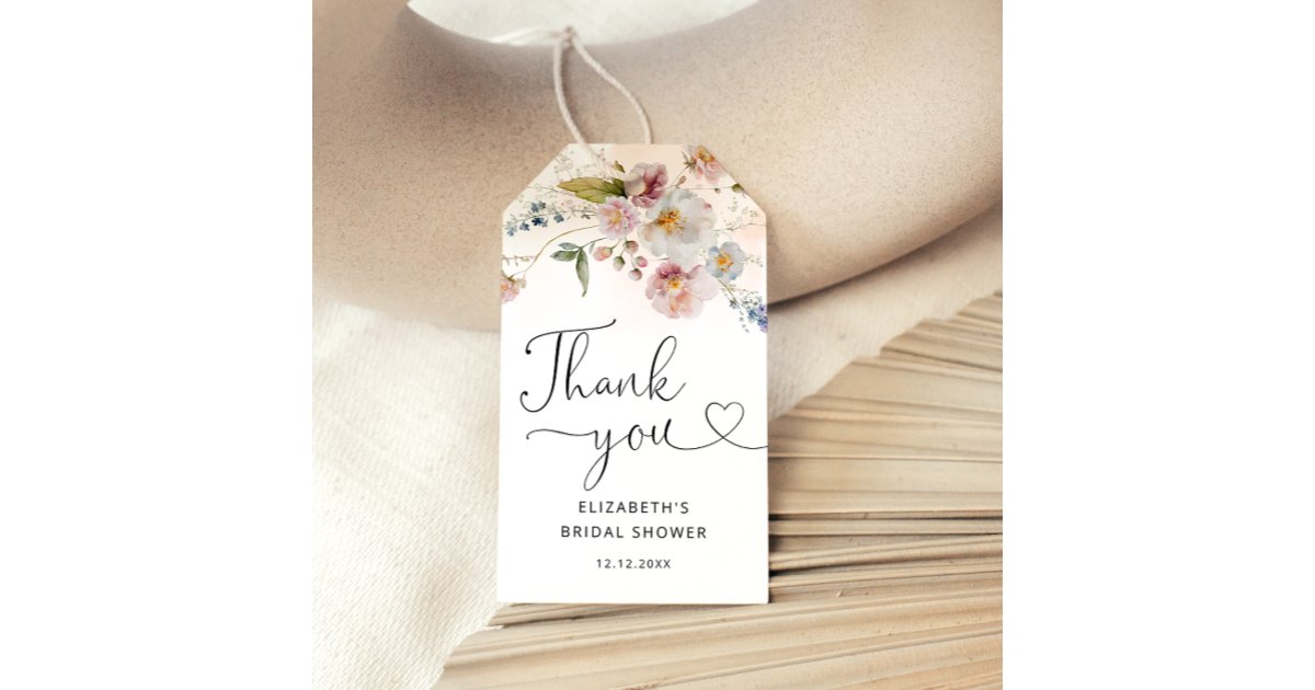 Elegant Floral Bridal Shower Thank You Favor Tags | Zazzle