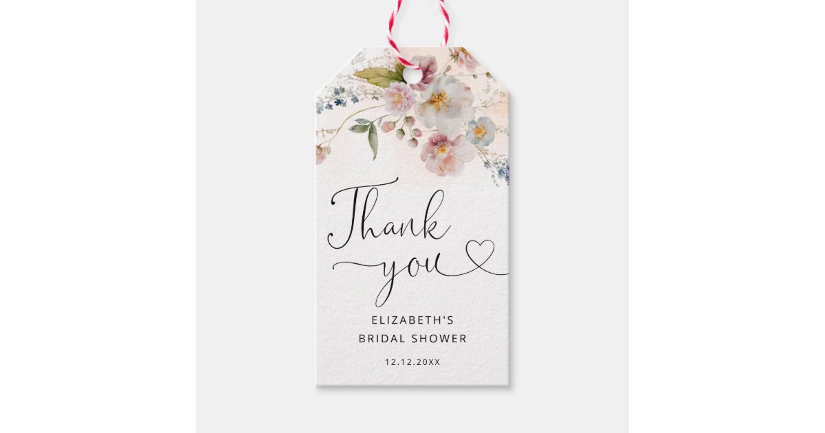 Elegant Floral Bridal Shower Thank You Favor Tags | Zazzle