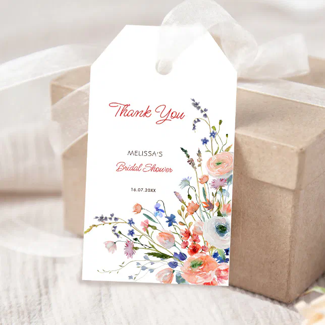Elegant Floral Bridal Shower Thank You Gift Tags | Zazzle