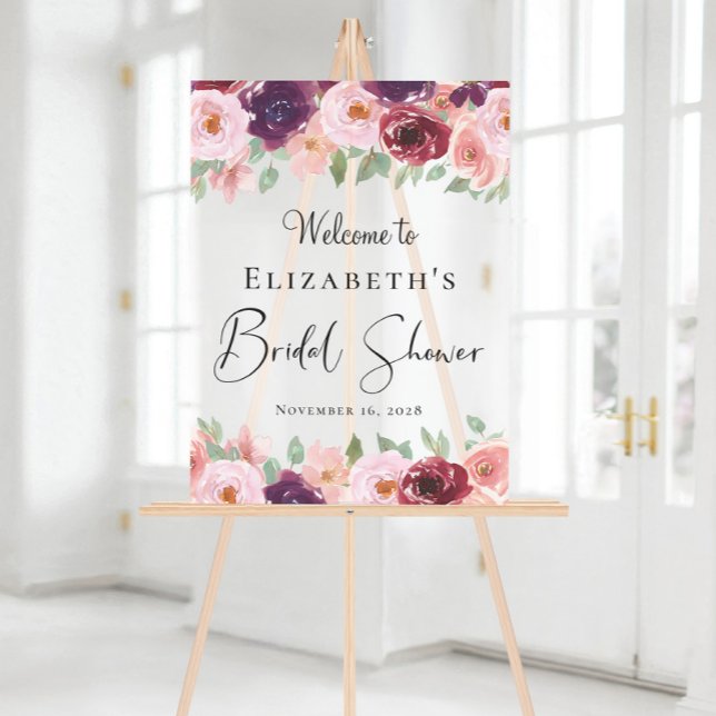 Elegant Floral Bridal Shower Welcome Frosted Acrylic Sign (Creator Uploaded)