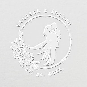Elegant Floral Bride and Groom Wedding Embosser