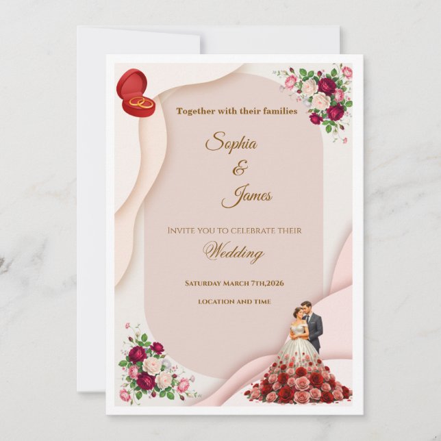 Elegant Floral Bride and Groom Wedding Invitation (Front)