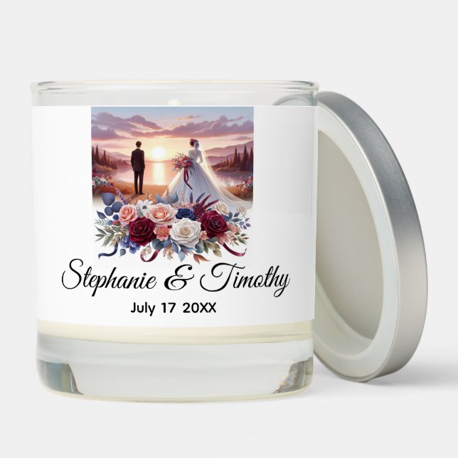 Elegant Floral Bride and Groom Wedding Scented Candle (Lid)