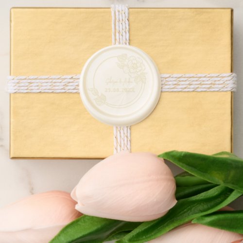 Elegant Floral Bride  Groom Name Date  Wax Seal Sticker
