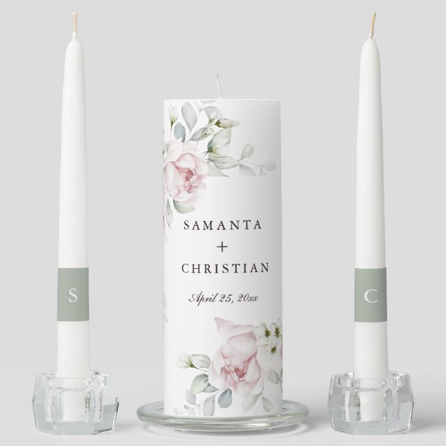 Elegant Floral | Bride Groom Name Unity Candle Set (Front)