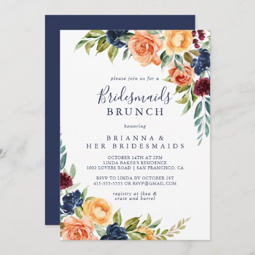 Elegant Floral Bridesmaids Brunch Shower  Invitation