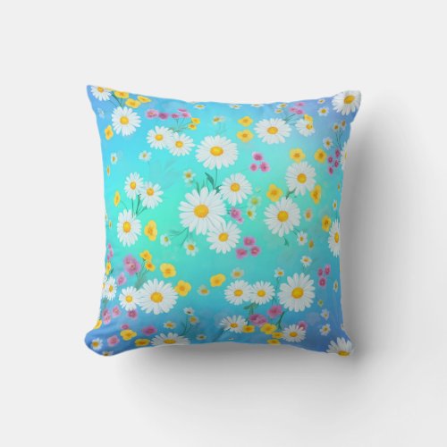 Elegant Floral Bright Daisies  Throw Pillow