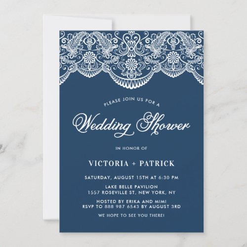 Elegant Floral Brocade Lace Blue Wedding Shower Invitation