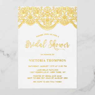 Elegant Floral Brocade Lace Bridal Shower Foil Invitation