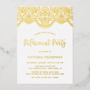 Elegant Floral Brocade Lace Retirement Party Foil Invitation