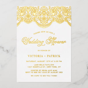 Elegant Floral Brocade Lace Wedding Shower Foil Invitation