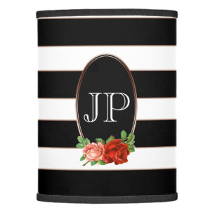 Elegant Floral Bronze Black White Striped Monogram Lamp Shade
