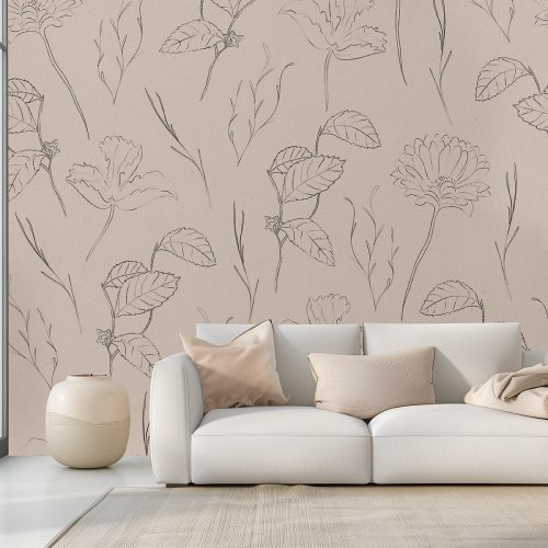 Elegant Floral Brown  Wallpaper