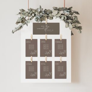 Elegant Floral Brown Wedding Seating Chart Cards