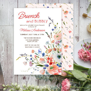 Elegant Floral Brunch and Bubbly Bridal Shower Invitation