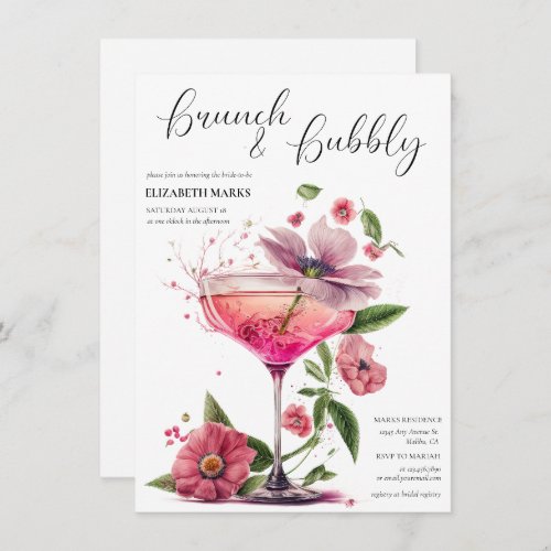 Elegant  Floral Brunch  Bubbly Bridal Shower  Inv Invitation