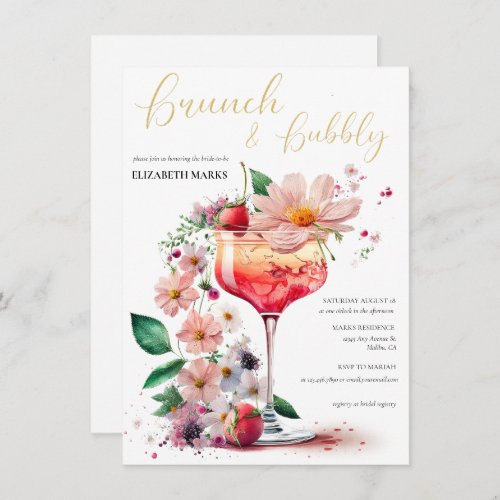 Elegant  Floral Brunch  Bubbly Bridal Shower  Inv Invitation