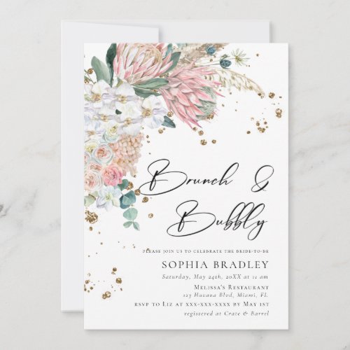 Elegant Floral Brunch  Bubbly Bridal Shower Invitation