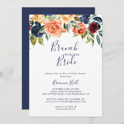 Elegant Floral Brunch with the Bride Shower  Invitation