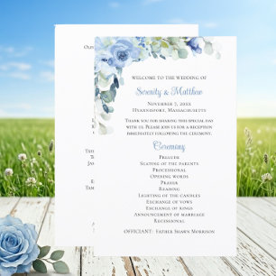 Elegant Floral Bue Watercolor Rose Wedding Program