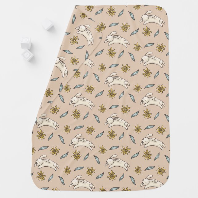 Elegant Floral Bunny Pattern Easter | Baby Blanket (In Situ)