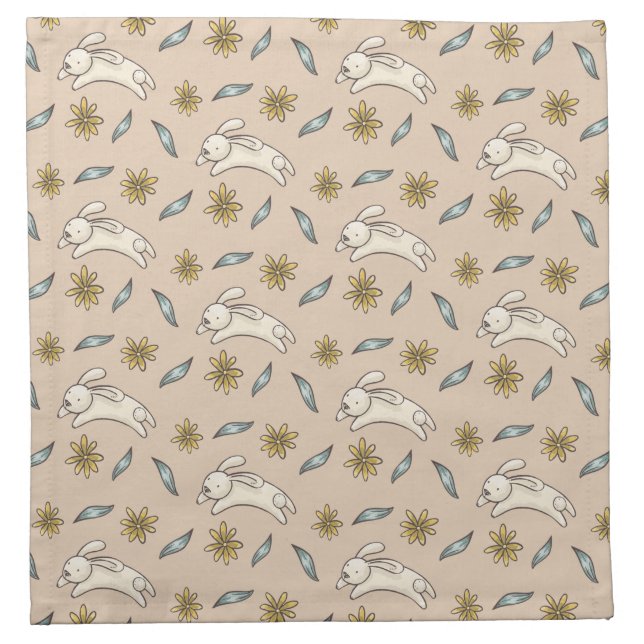 Elegant Floral Bunny Pattern Easter | Cloth Napkin (Front)