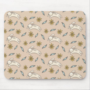 Elegant Floral Bunny Pattern Easter   Mousepad