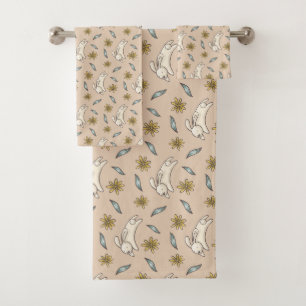 Elegant Floral Bunny Pattern Easter   Towel Set