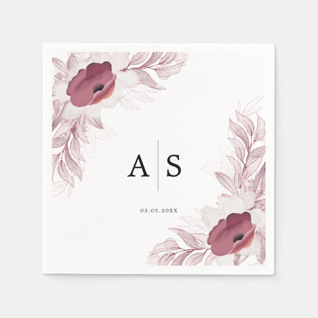 Elegant floral Burgunder-red-white Napkins (Front)
