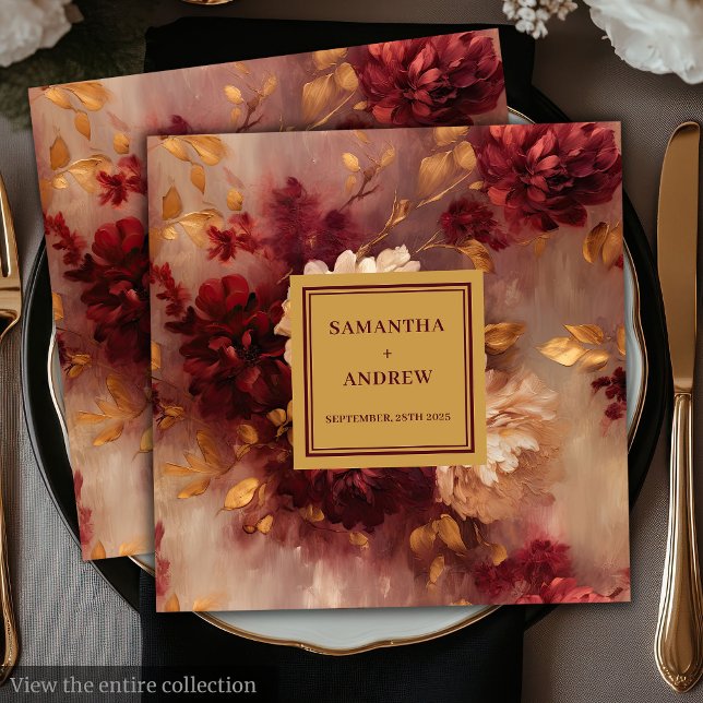Elegant Floral Burgundy Blush Gold Wedding Napkins (Elegant Floral Burgundy Blush Gold Wedding Napkins)