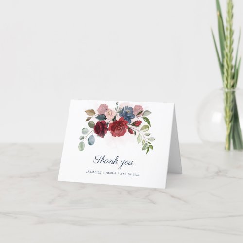 Elegant Floral Burgundy Eucalyptus Wedding Thank You Card