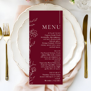 Elegant Floral Burgundy Formal Wedding Dinner Menu