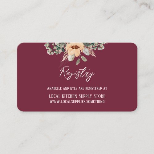 Elegant floral burgundy Gift Registry info card